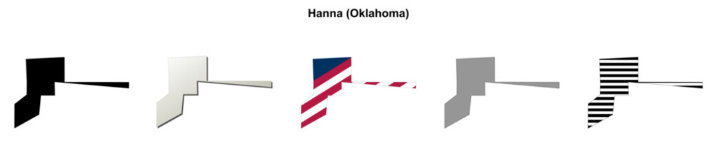 Obraz premium Hanna (Oklahoma) blank outline map set