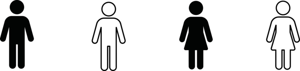 Set of male and female stick figure icons in solid black and outlined styles for website design © rahim2.0