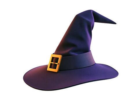 Dark purple witch hat with gold buckle.