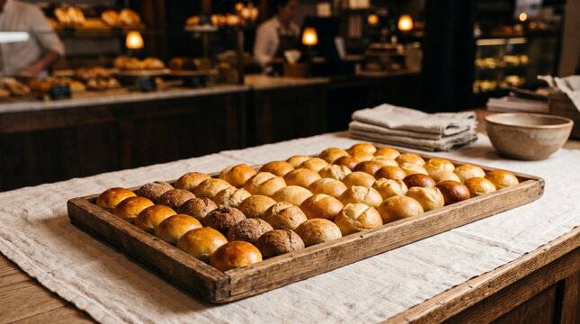 Golden bite size buns prepared for catering service