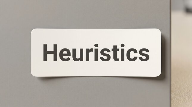 Heuristics word on white label, psychological concept on office wall, cognitive bias and problem solving sign