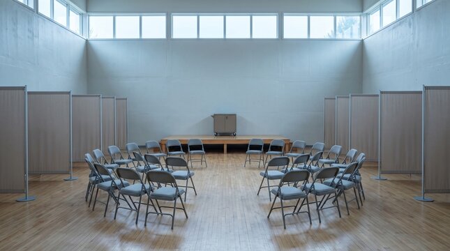 Prepared community hall layout before a civic event