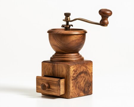 Hand-Cranked Wooden Coffee Mill with Drawer