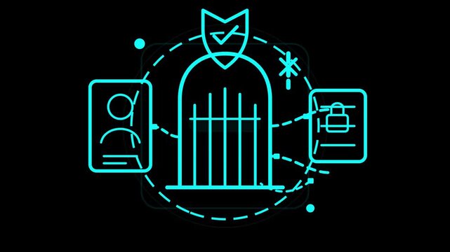 Digital cybersecurity line icon animation showing network firewall gate data protection access control and encrypted identity verification