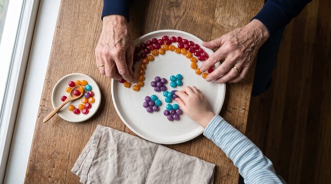 Hands create a rainbow pattern with bite-size sweets