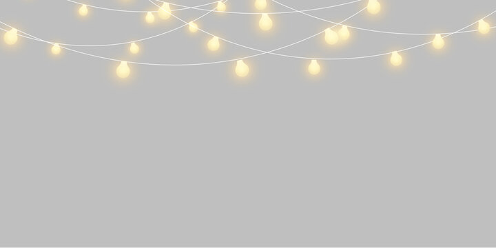 Christmas bulbs twinkle with gentle shine, festive garland string light PNG	
