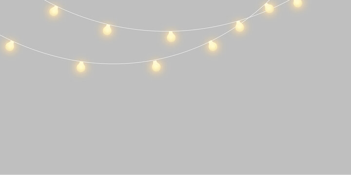 Decorative glowing bulb string lights with warm light effect for party invitations, event posters and seasonal advertising
