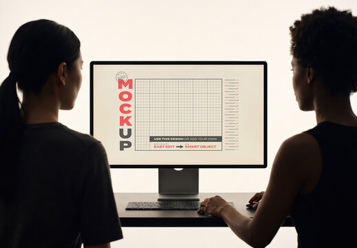 People Viewing Computer Screen Monitor Mockup