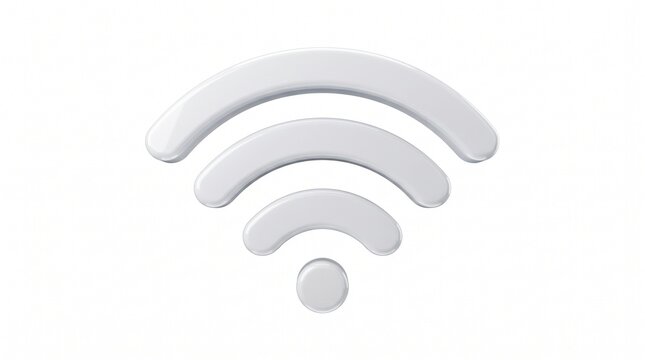 Glossy white Wi-Fi signal icon isolated against a clean white background for digital connectivity.