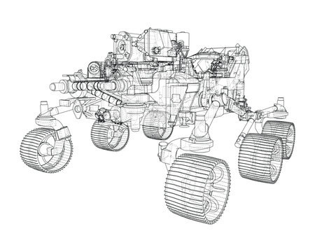 Mars rover wireframe illustration. Vector