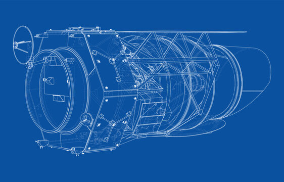 technical blueprint of a jet engine. Vector