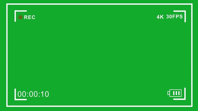 4 k green screen camera overlay interface with recording indicator, timecode, and battery status for cinematic post-production compositing, chroma key editing, and digital media projects