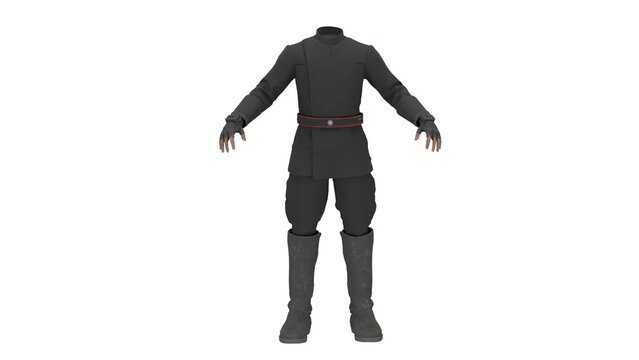 3d rendering body gideon star character in black uniform