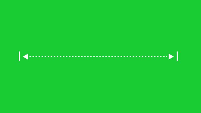 Animated horizontal measurement line with arrows on chroma key green screen background, for precise distance, scaling, technical dimensioning, infographic and motion