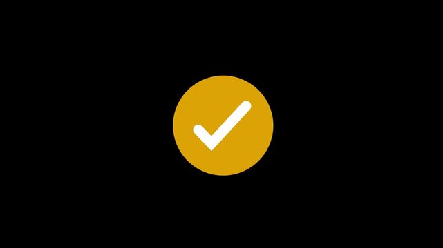 Animated gold circle checkmark motion for user interface task completion confirmation, success notification, digital approval symbol, and minimalist ui ux for web apps