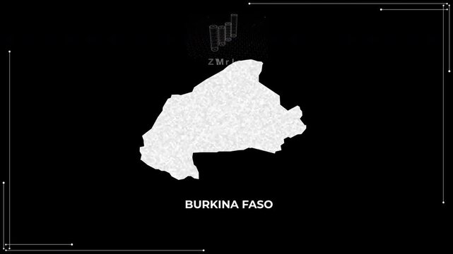 Burkina Faso technology map with animated charts, graphs, statistics, and analytics showcasing economy, infrastructure, innovation, population, trade, energy, and national development