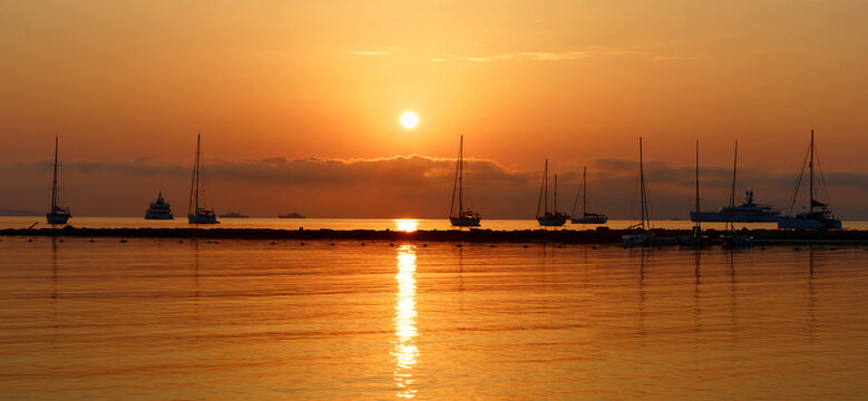 Sunrise over the marina, Antibes, French Riviera.