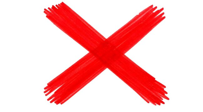 Bold red X mark hand-drawn with a felt-tip marker on a white background
