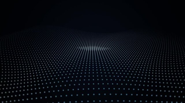 A futuristic dotted grid extends into dark space, creating a three dimensional digital perspective background.