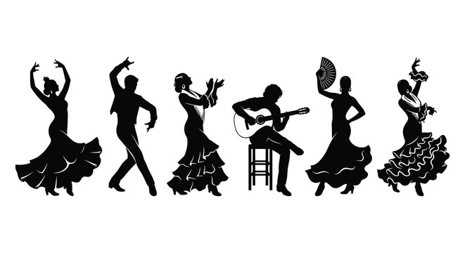 Flamenco dancers in silhouette a collection of vector figures on white
