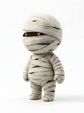 Adorable digital illustration of a cute little mummy character isolated on a clean white backdrop ideal for spooky halloween graphics and festive designs