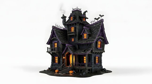An elaborate spooky haunted house illustration perfect for halloween decorations or themed artistic projects and digital designs