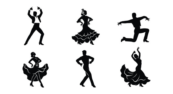 Flamenco dancers in silhouette a collection of vector figures on white