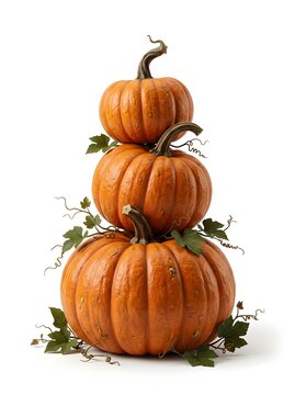 Stacked Vibrant Pumpkins Decorated with Fresh Green Vines