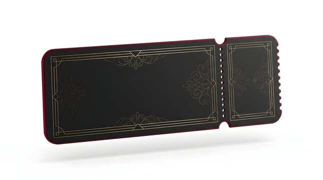 Elegant vintage movie ticket design with ornate golden filigree patterns