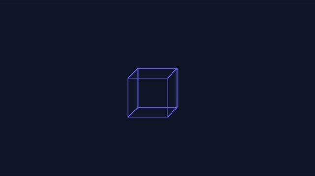 Rotating 3 d wireframe cube minimalist motion on dark animation 4k background