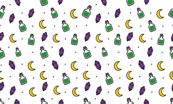  Halloween pattern with potion bottles magic crystals and