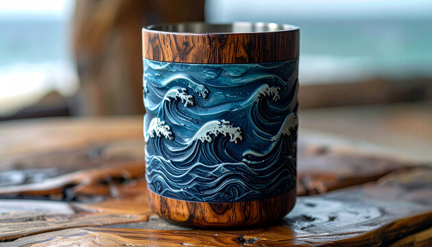 Wave patterned wooden cup