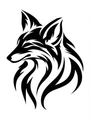 Naklejka premium Minimalist Tribal Fox Head Logo Graphic Silhouette Black and White Abstract Animal Mascot Tattoo Symbol Illustration Clean Line Art Design Isolated on Pure White Background for Branding