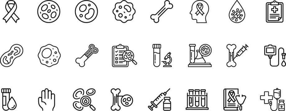 Leukemia Medical Outline Icons for Apps, Websites, Healthcare, Diagnosis, Treatment and Patient Education