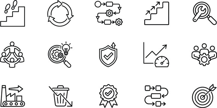 Improvement and Process Optimization Outline Icons for Apps, Websites, Business, Productivity and Management