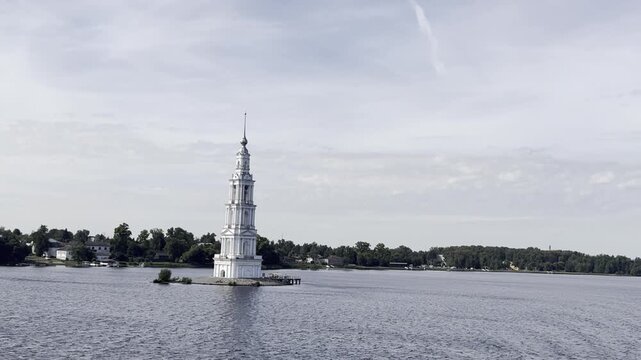 KALYAZIN, TVER OBLAST, RUSSIA &ndash; AUGUST 5, 2026. The historic bell tower of St. Nicholas Cathedral rising from the waters of the Uglich Reservoir.