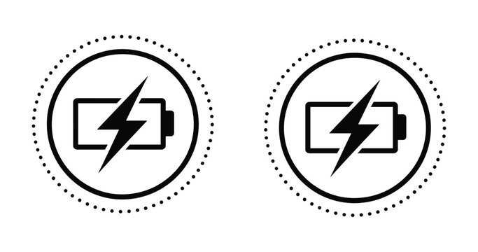 Battery Charging Icon Duo: A minimalist graphic design featuring two identical icons depicting a battery with a lightning bolt symbolizing power and energy, suggesting charging or electricity.