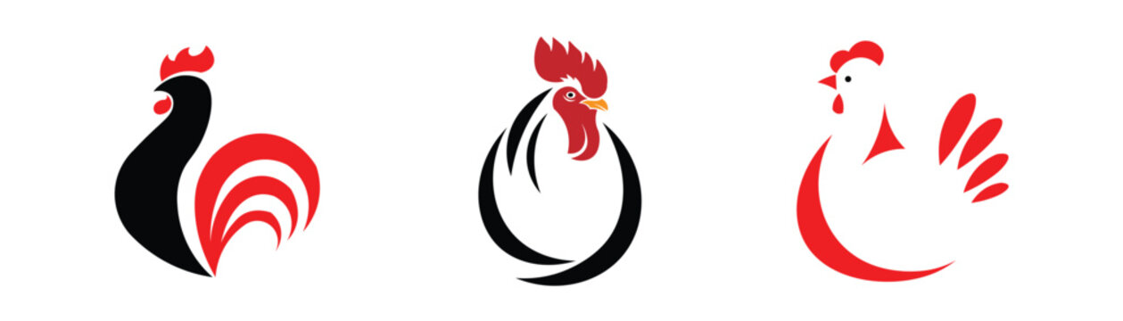 Rooster hen chicken logo vector collection set isolated on white background for poultry farm agriculture organic meat food business packaging icon design element