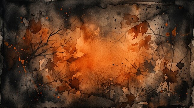 Orange and black watercolour gradient autumn halloween background