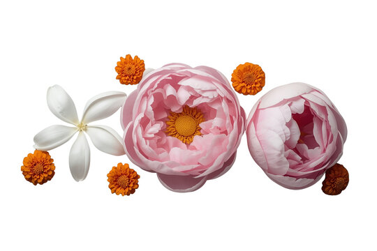 Elegant pink peony floral arrangement with white and orange accents