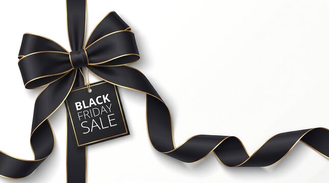 Black Friday sale banner with luxurious gold-trimmed black bow and tag