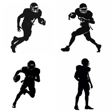 American football player silhouettes in action poses for sports design and team graphics