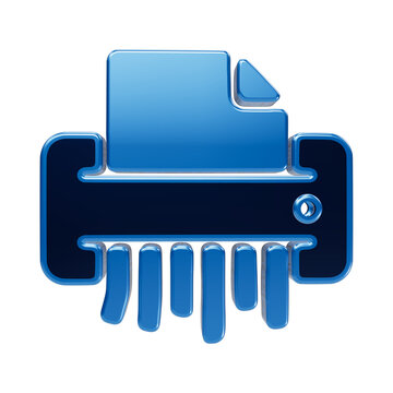 Shiny blue 3d of a paper shredder destroying a document isolated on a black background, for data security, and office equipment concepts isolated on a transparent background