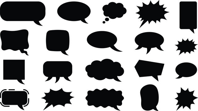 Collection of black speech bubbles for comics and illustrations