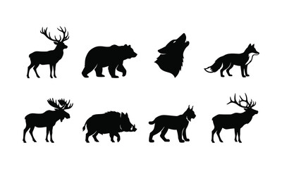 Obraz premium Set of wild forest animal silhouettes