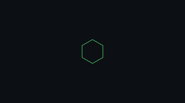 Minimalist green hexagon outline pulsing animation on dark 4k background, geometric shape pulse