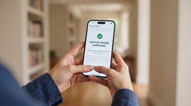 Hands holding phone with voting confirmation