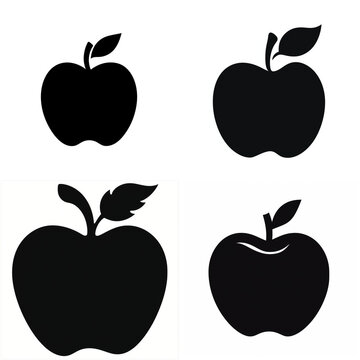 Set of four black apple silhouettes isolated on a white background for graphic design.