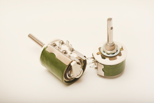 Powerful variable resistors. Potentiometers for instruments. Electronic device.