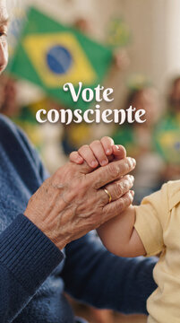 Elderly woman holding baby hand